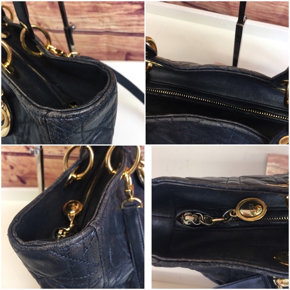 Christian Dior Navy Lady Dior Cannage Shoulder Bag - Picture 4 of 8